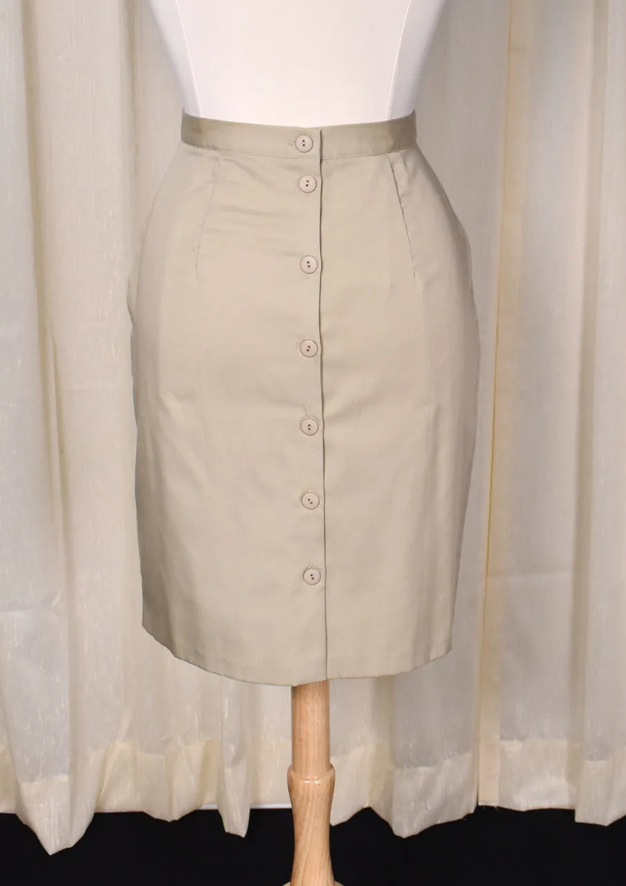 1950s Style Khaki Button Back Pencil Skirt