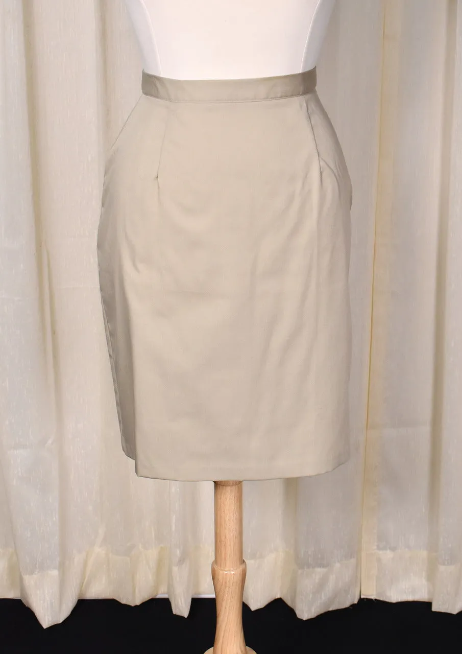 1950s Style Khaki Button Back Pencil Skirt