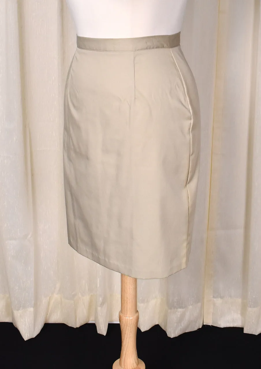 1950s Style Khaki Button Back Pencil Skirt