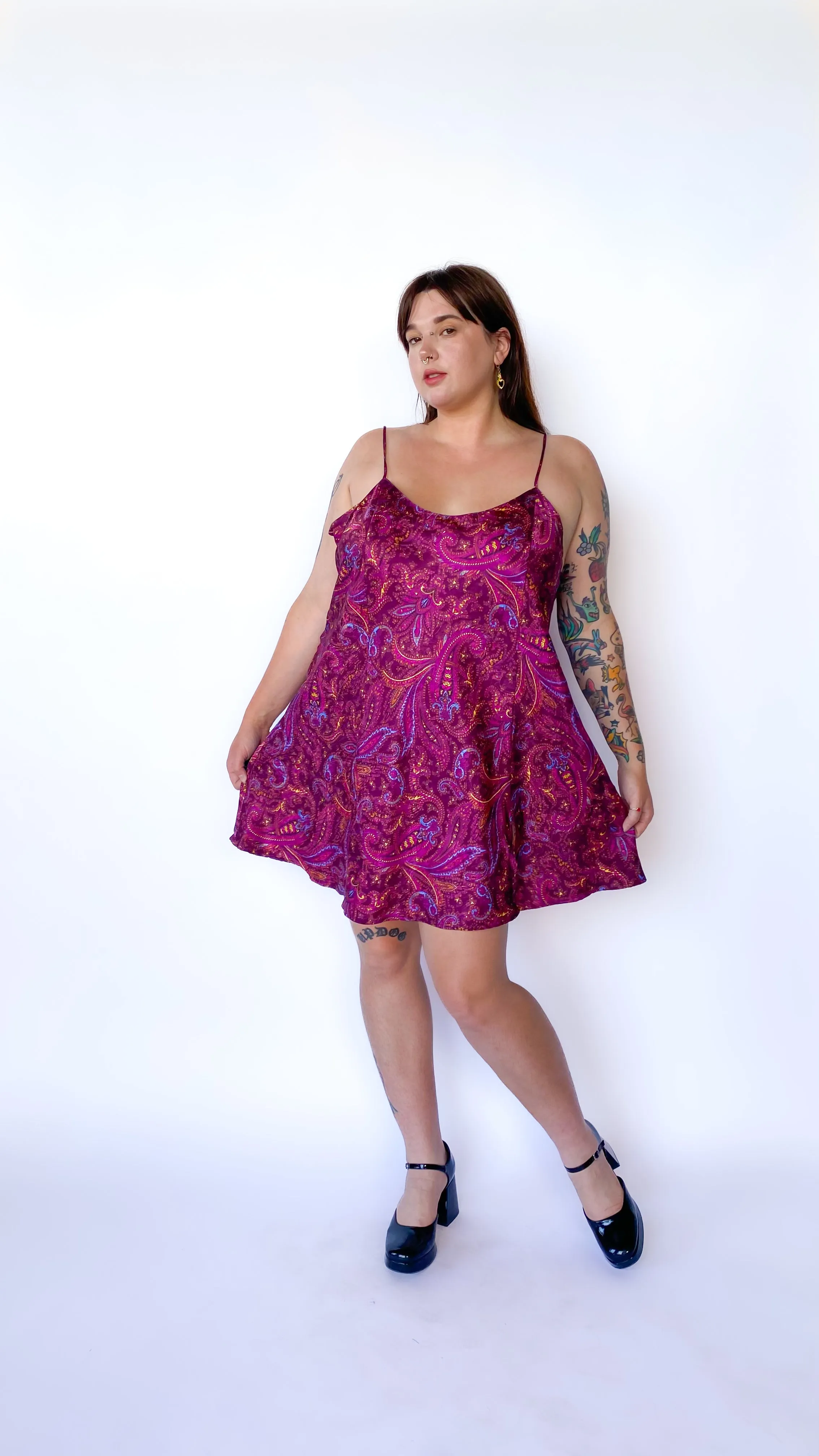 1990s Purple Paisley Slip Dress, sz. 3XL