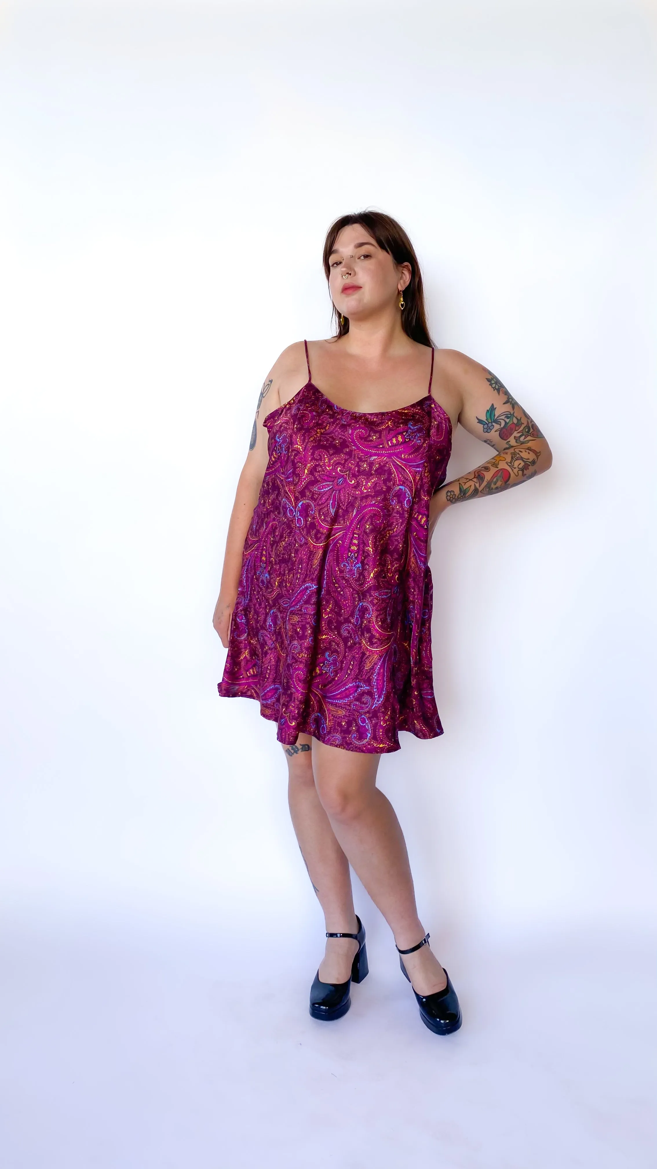 1990s Purple Paisley Slip Dress, sz. 3XL