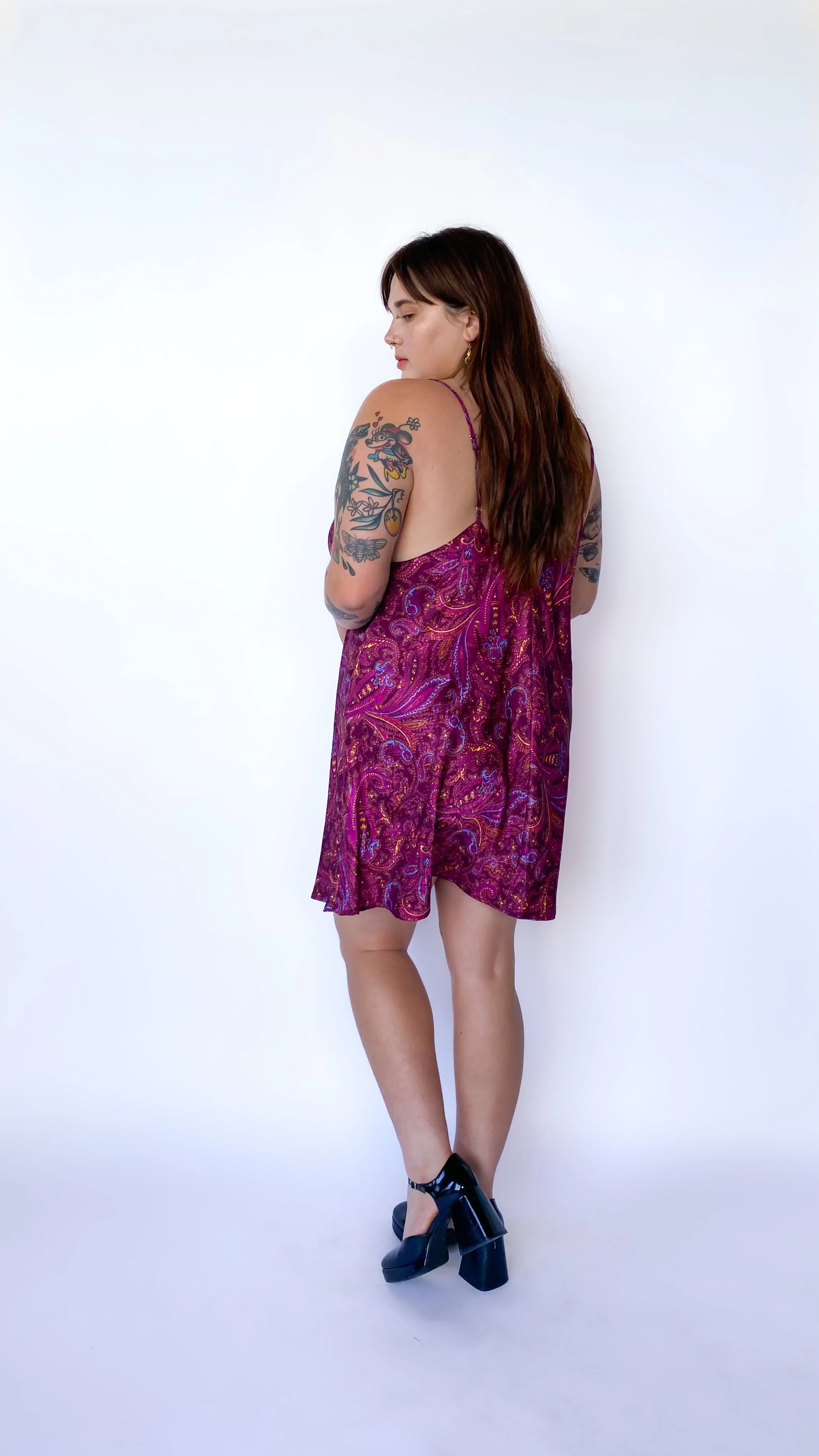 1990s Purple Paisley Slip Dress, sz. 3XL