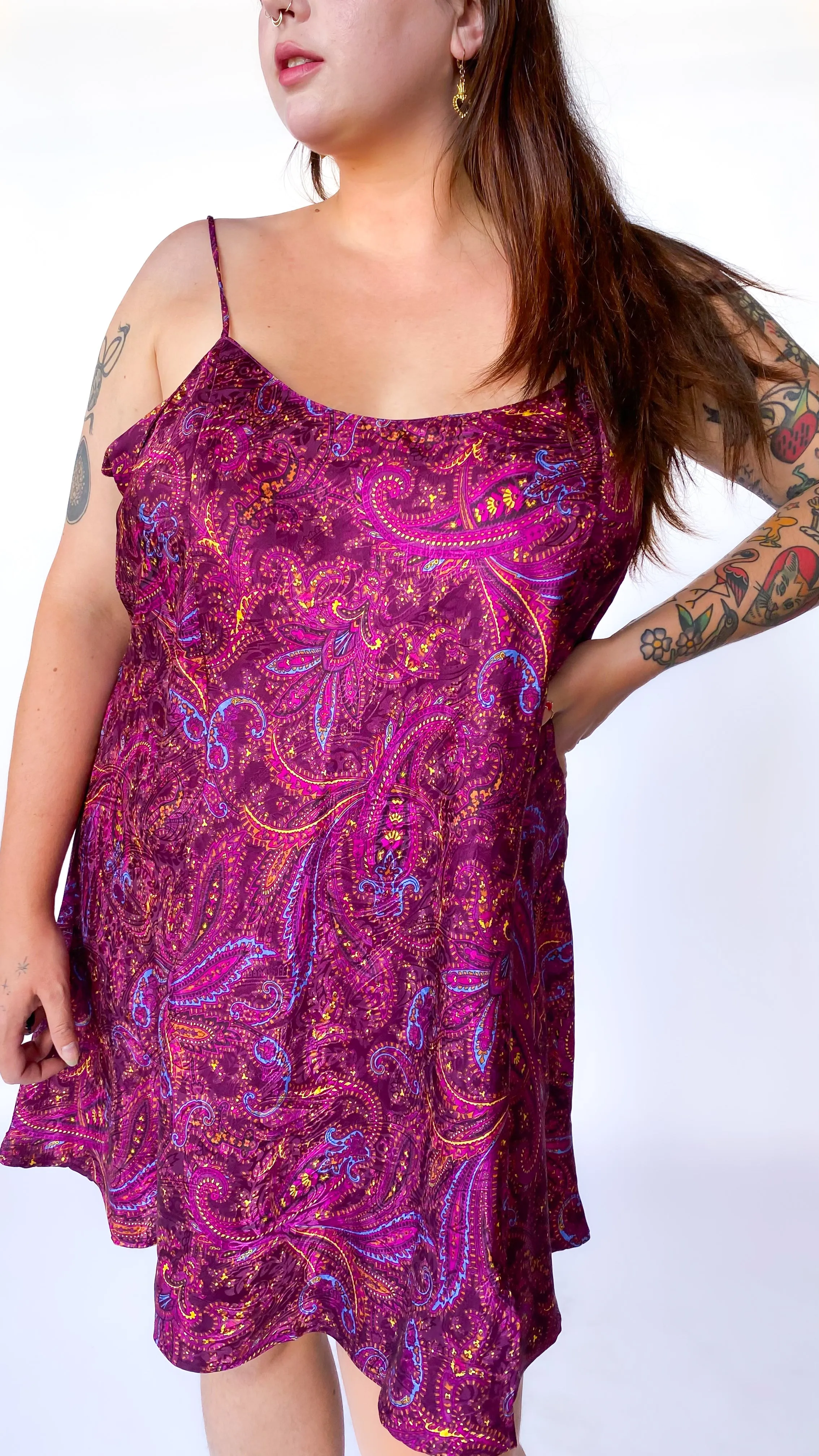 1990s Purple Paisley Slip Dress, sz. 3XL