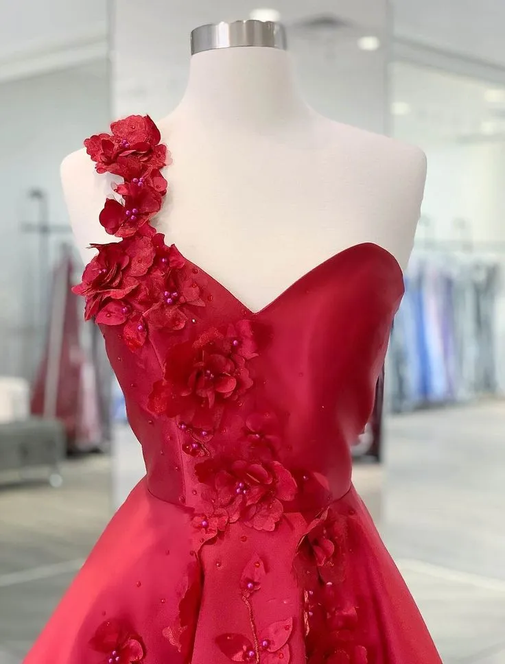 A-Line Backless Homecoming Dresses Red Mini Sleeveless One Shoulder Graduation Dress With Appliques  SH760