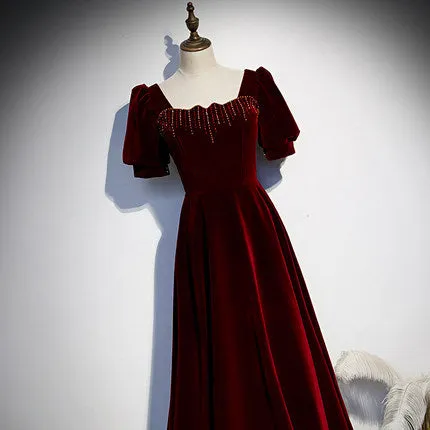 A line Burgundy Prom Dresses SH152