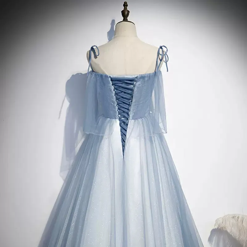 A line Light Sky Blue Tulle Prom Dresses SH145