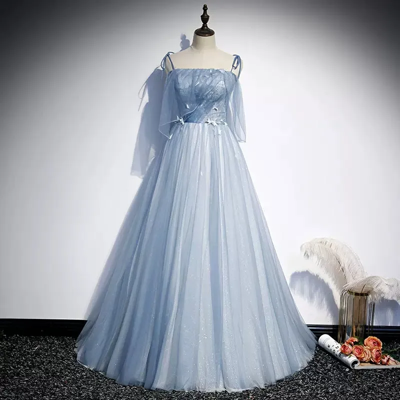 A line Light Sky Blue Tulle Prom Dresses SH145