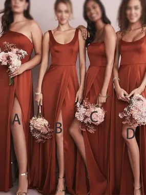 A-line Mismatched Long Elegant Formal Bridesmaid Dresses, Wedding Guest Dress BD082