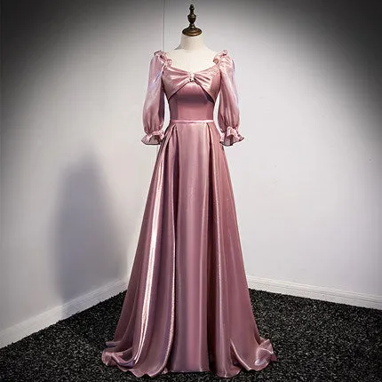 A Line Pink Long Prom Dresses SH203