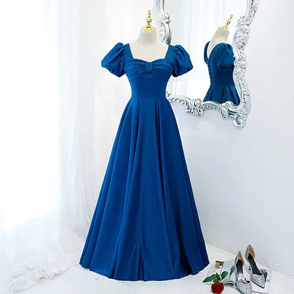 A line Royal Blue Satin Prom Dresses SH186