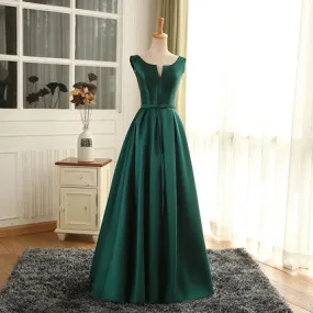 A line Satin Long Green Prom Dresses SH194