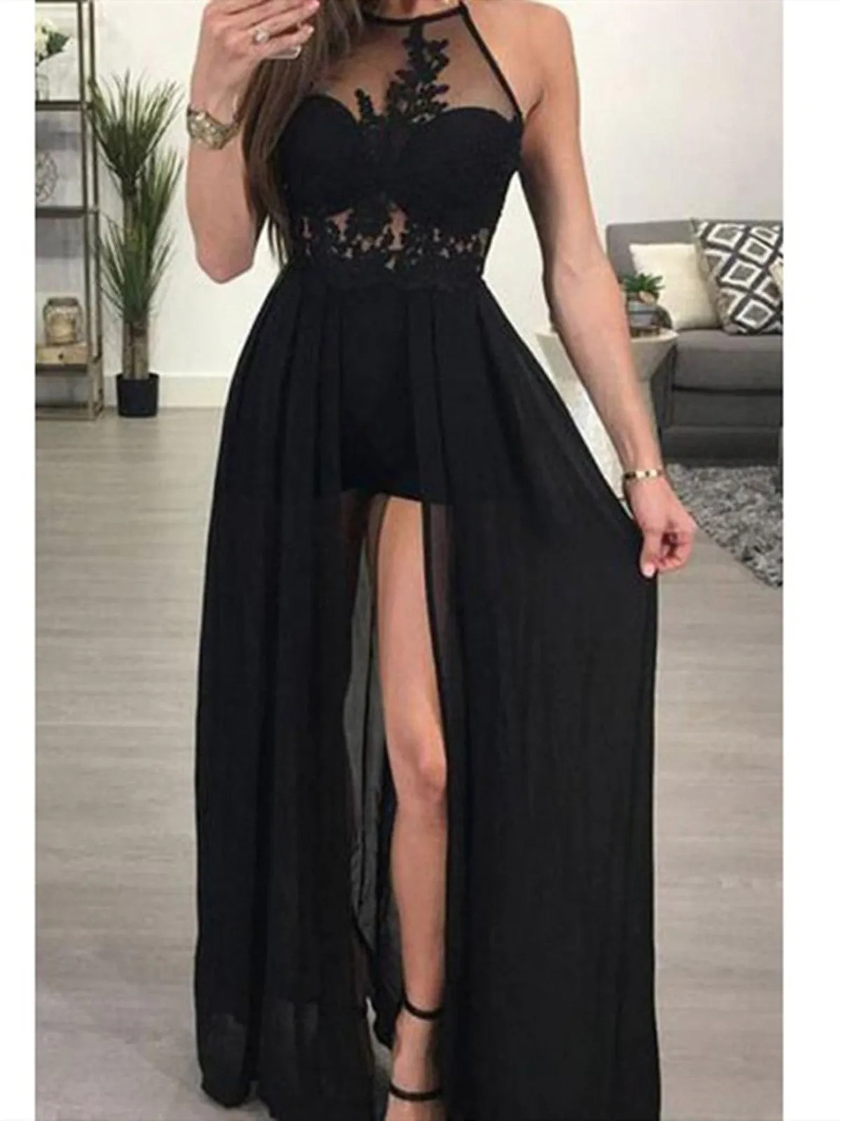 A Line Sexy Lace Black Bridesmaid Dresses,  Sexy Lace Black Prom Dresses