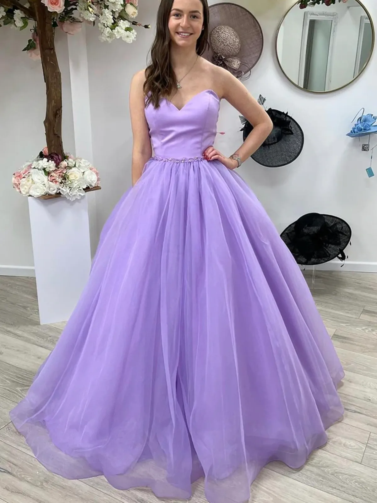 A Line Sweetheart Neck Purple Tulle Long Prom Dresses, Sweetheart Neck Purple Tulle Long Formal Evening Dresses