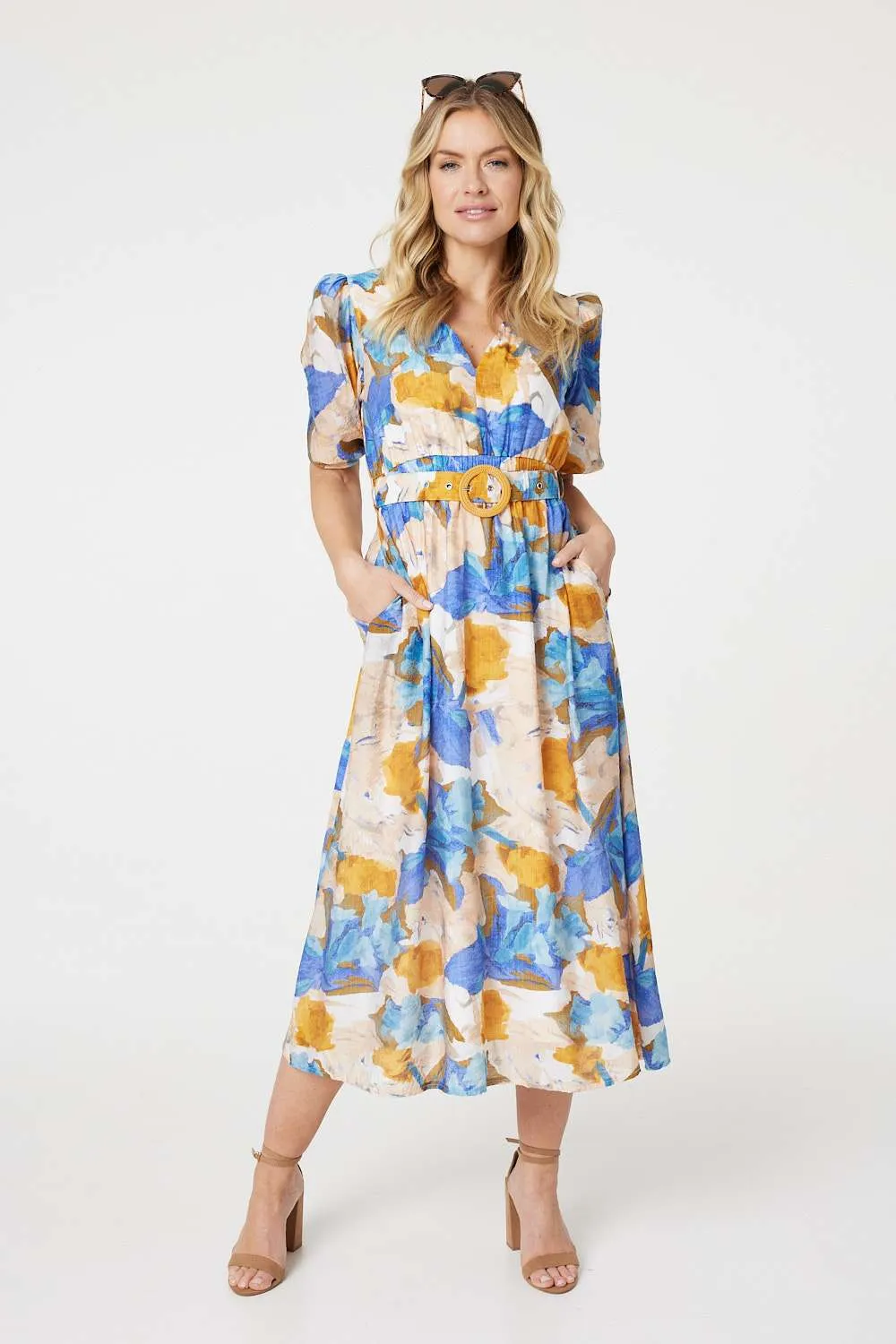 Abstract Leaf Print Midi Dress