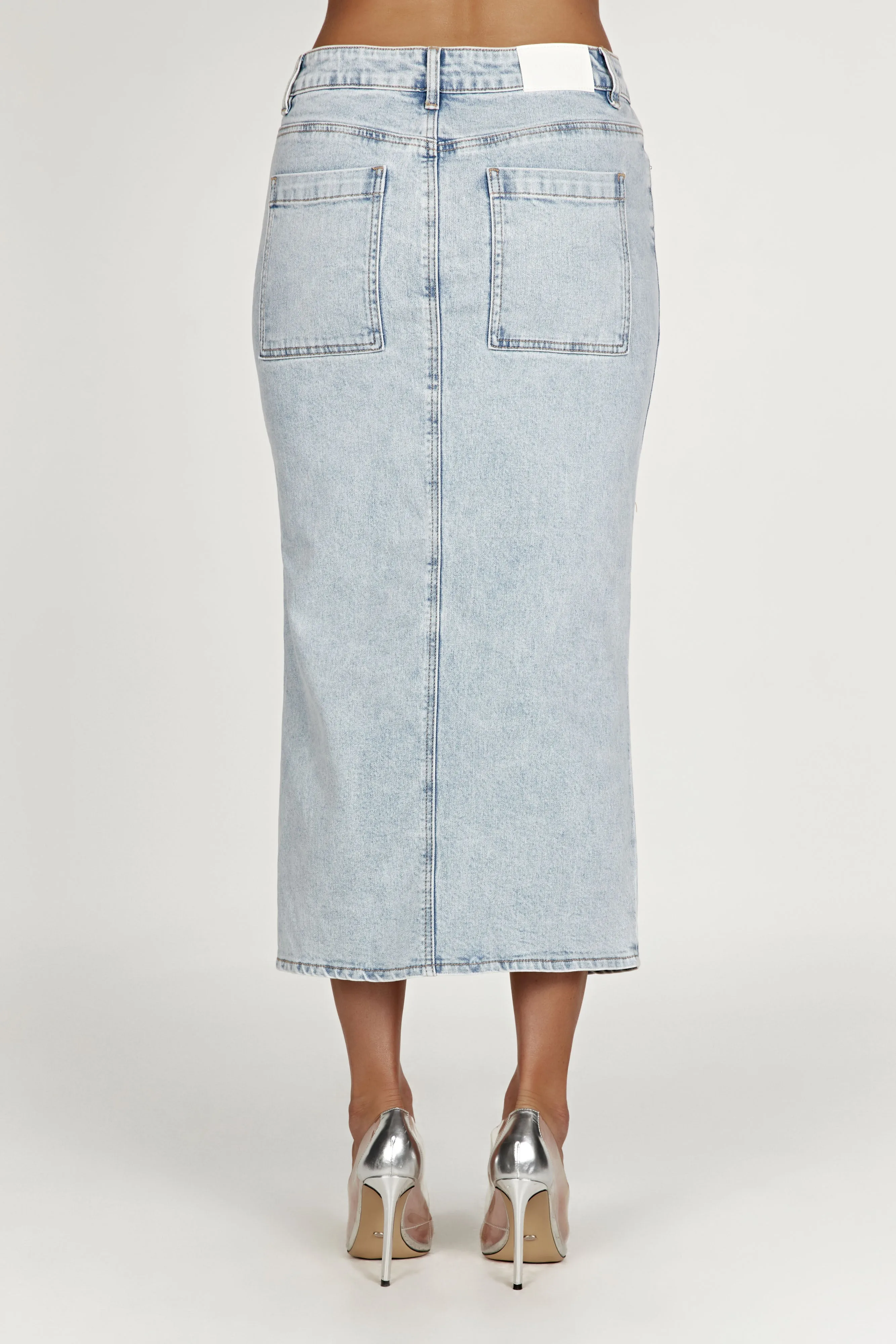 Acacia Denim Midi Skirt - Light Blue