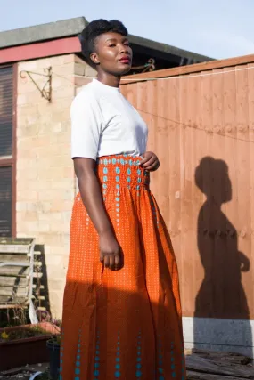 African Print Skirt in Orange Ankara Print - Festival Skirt