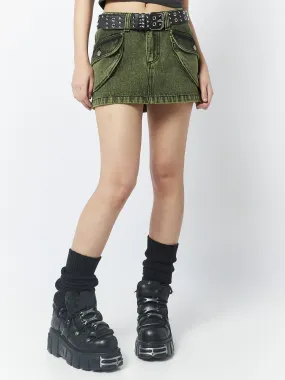 Ashley Washed Green Mini Cargo Skirt