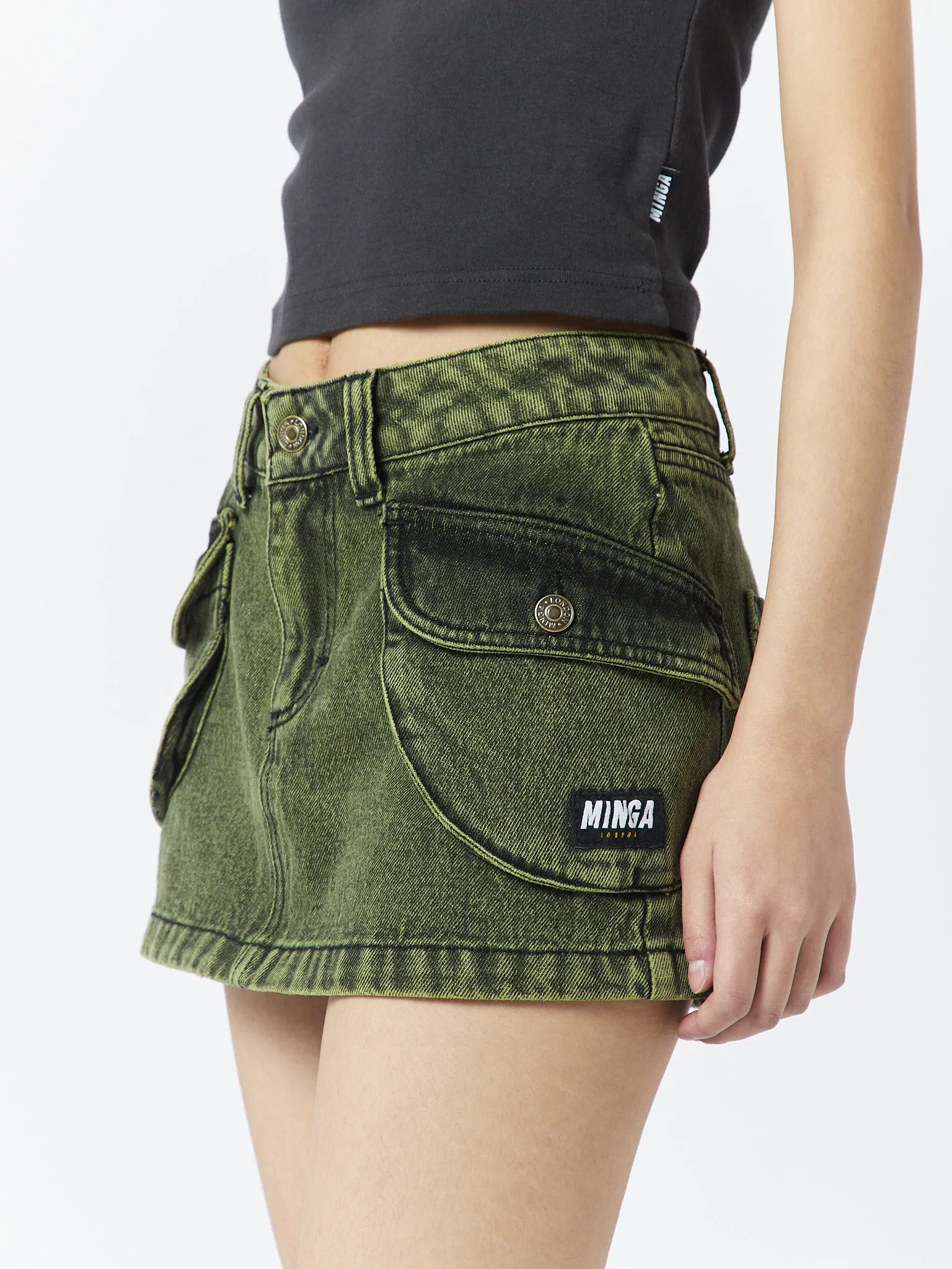 Ashley Washed Green Mini Cargo Skirt