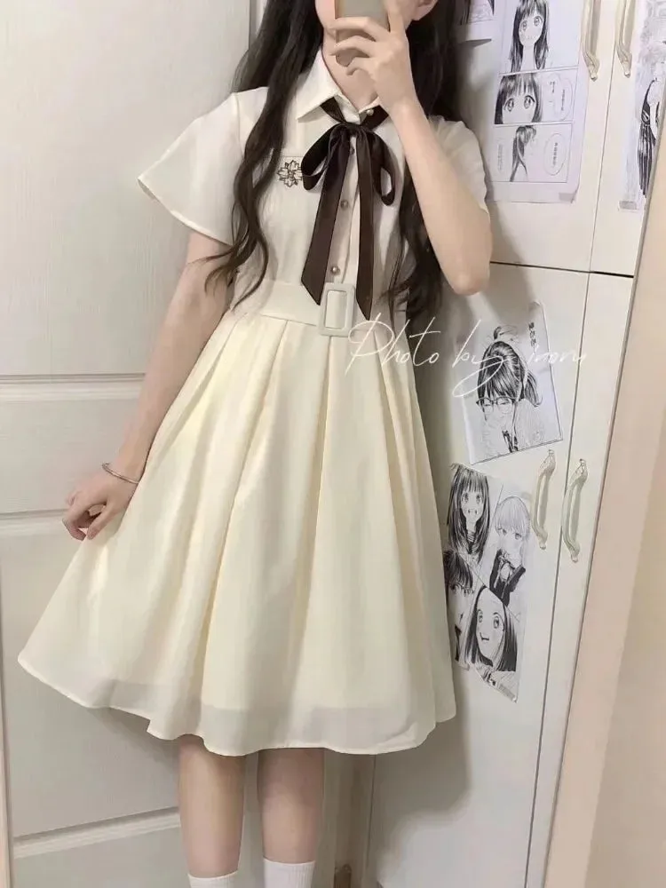 Autumn Kawaii School Dress Soft Girls Mori Sweet Lolita Embroidery Student Party Mini Short Dresses