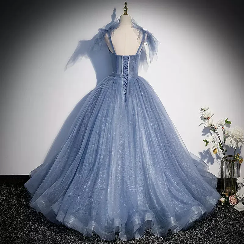 Ball Gown Blue Tulle Long Prom Dresses SH123