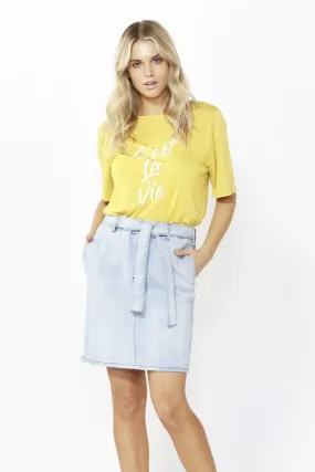 Betty Basics Archer Stretch Denim Skirt in Sky Blue