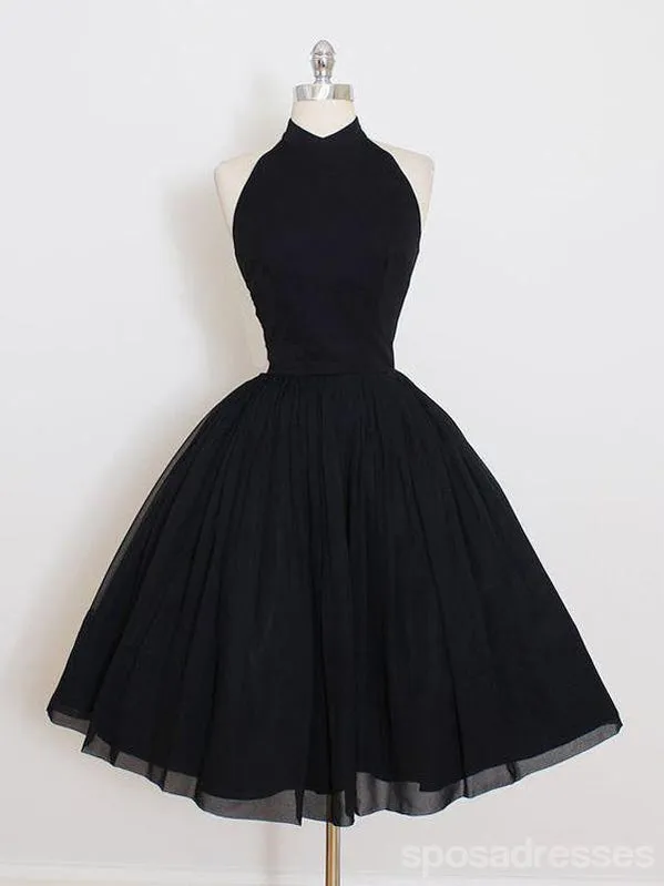 Black Halter Simple Cheap Short Homecoming Dresses 2018, CM547