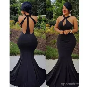 Black Mermaid Halter Backless Cheap Long Bridesmaid Dresses,WG1548