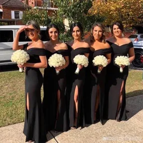 Black Mermaid Off Shoulder Sweetheart Long Affordable Bridesmaid Dresses Online, WG1036