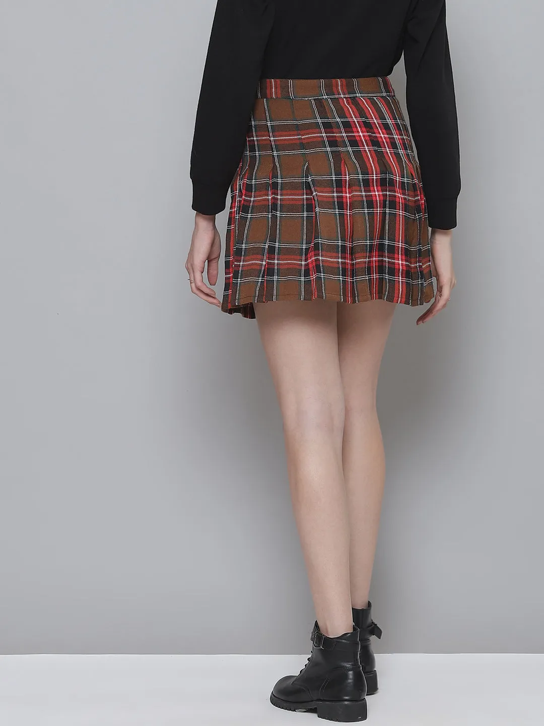 Black Plaid Check Mini Skirt