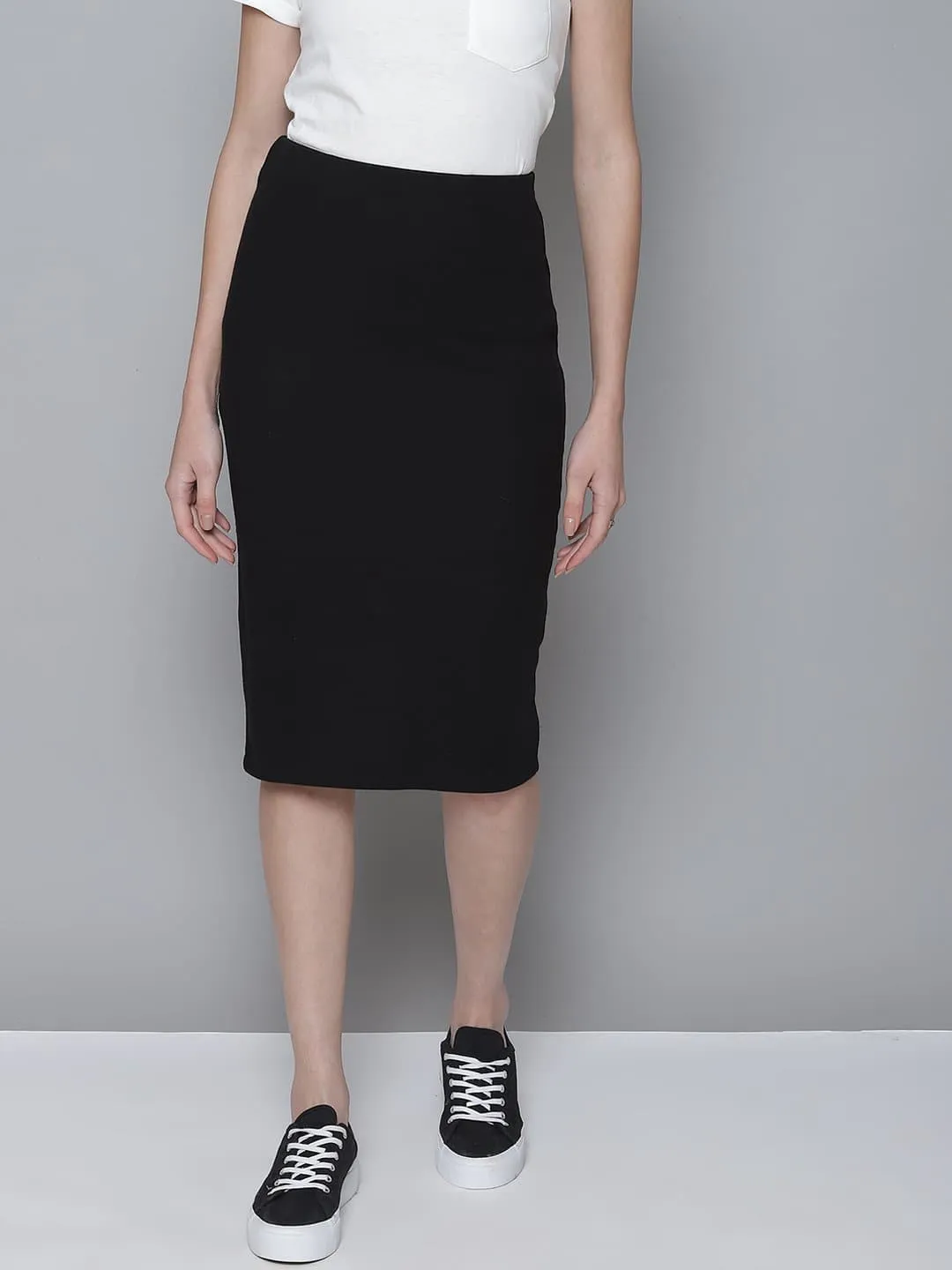 Black Rib Pencil Skirt