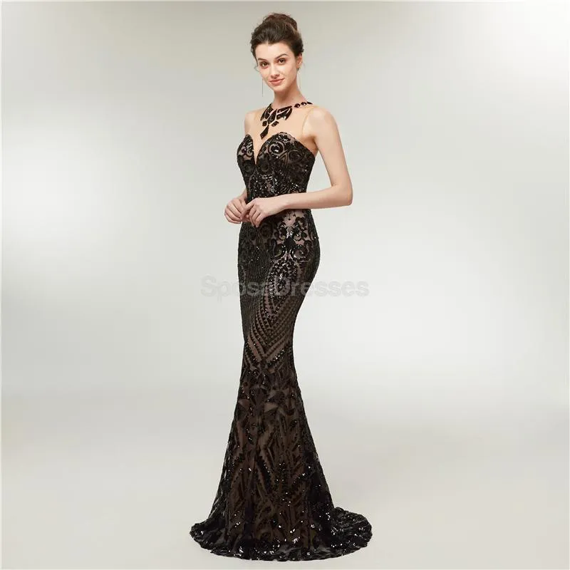 Black Sequin Sparkly Mermaid Evening Prom Dresses, Evening Party Prom Dresses, 12013