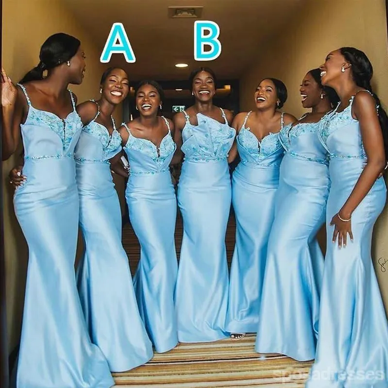 Blue Mermaid Spaghetti Straps Long Bridesmaid Dresses Online, WG897