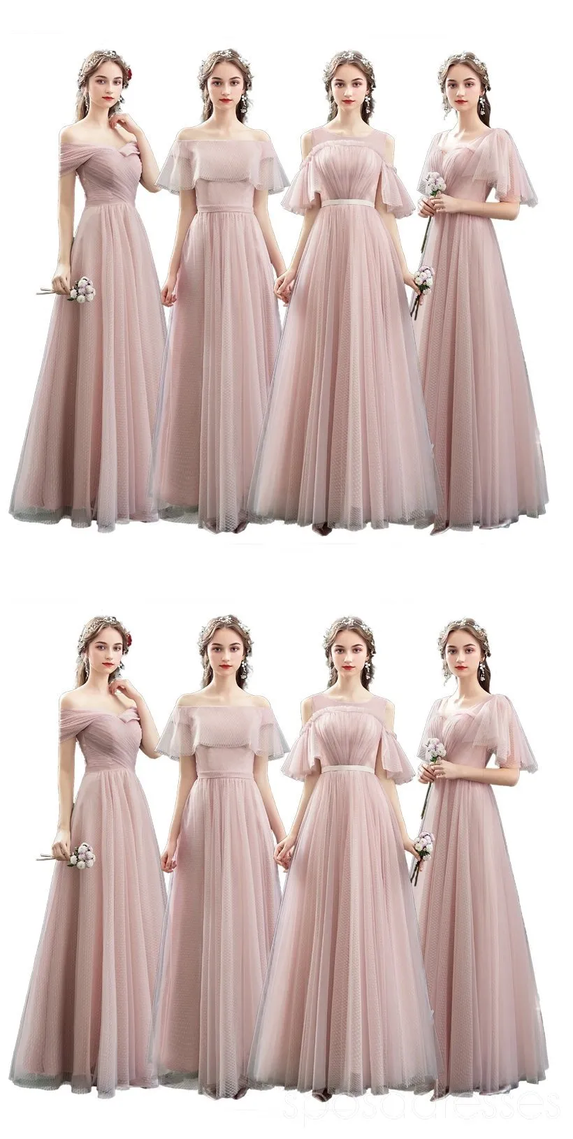 Blush Pink Floor Length Mismatched Cheap Bridesmaid Dresses Online, WG531