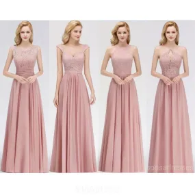 Blush Pink Lace Floor Length Mismatched Chiffon Bridesmaid Dresses Online, WG542