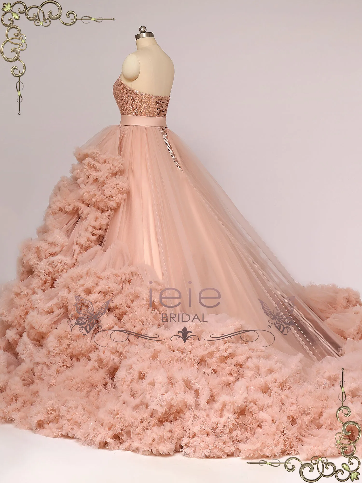 Blush Strapless Ruffles Wedding Dress WONDERSTRUCK