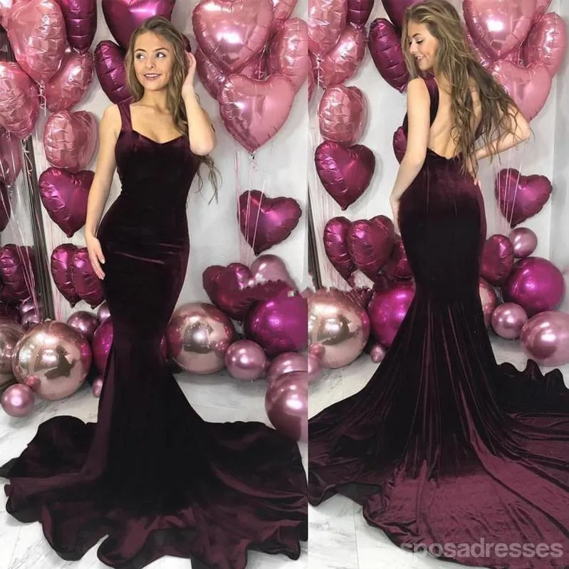 Burgundy Mermaid Backless Straps Cheap Long Bridesmaid Dresses Online,WG1161