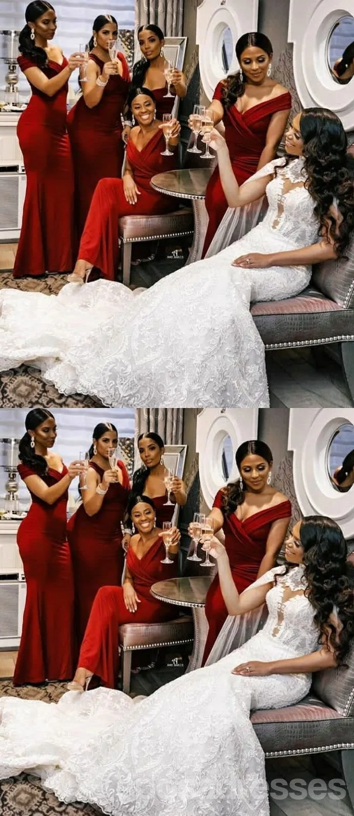 Burgundy Mermaid Off Shoulder Cheap Long Bridesmaid Dresses Online,WG1356