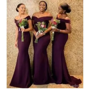 Burgundy Mermaid Off Shoulder Cheap Long Bridesmaid Dresses,WG1322