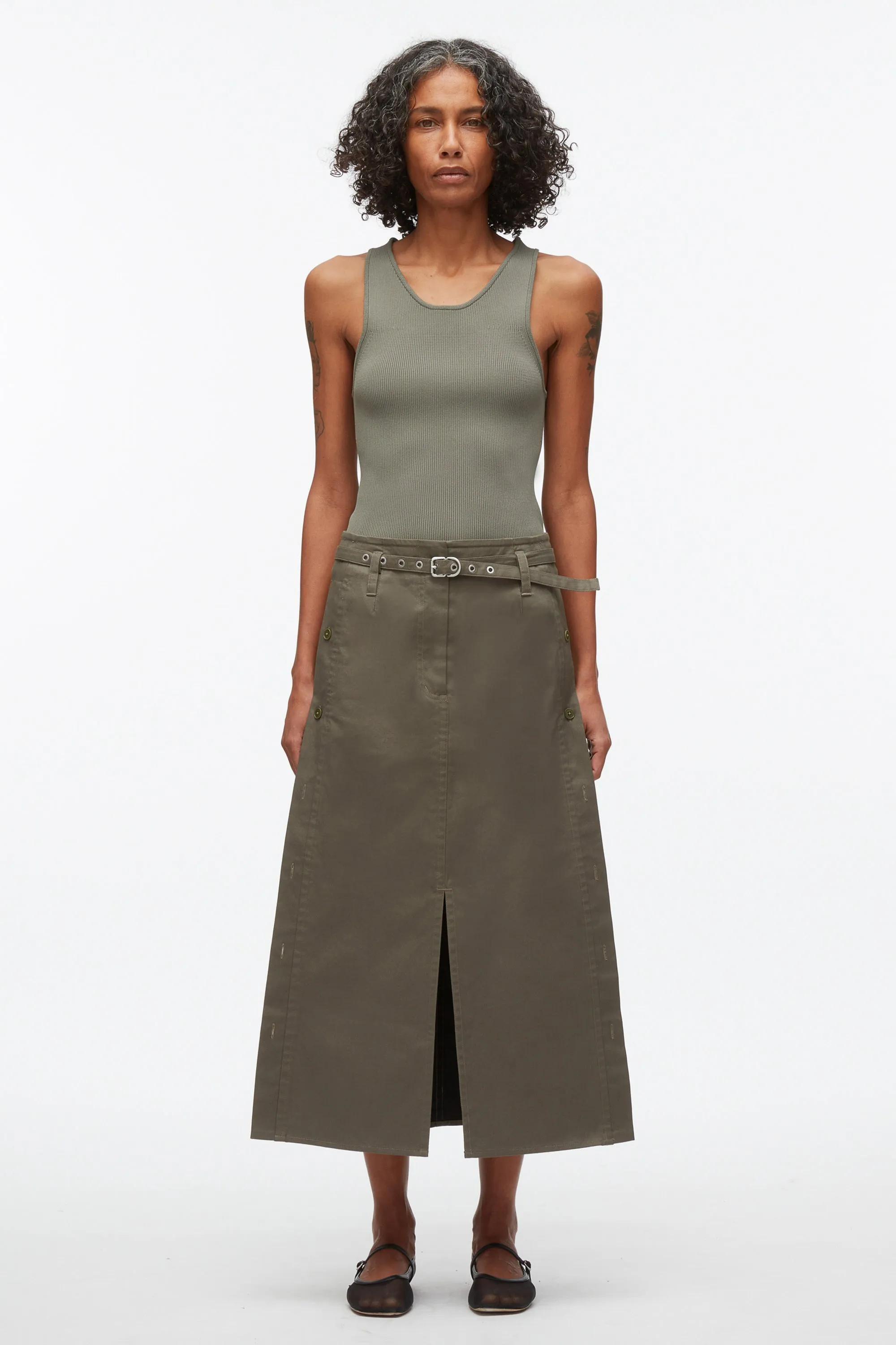 Buttoned Side Utility Skirt