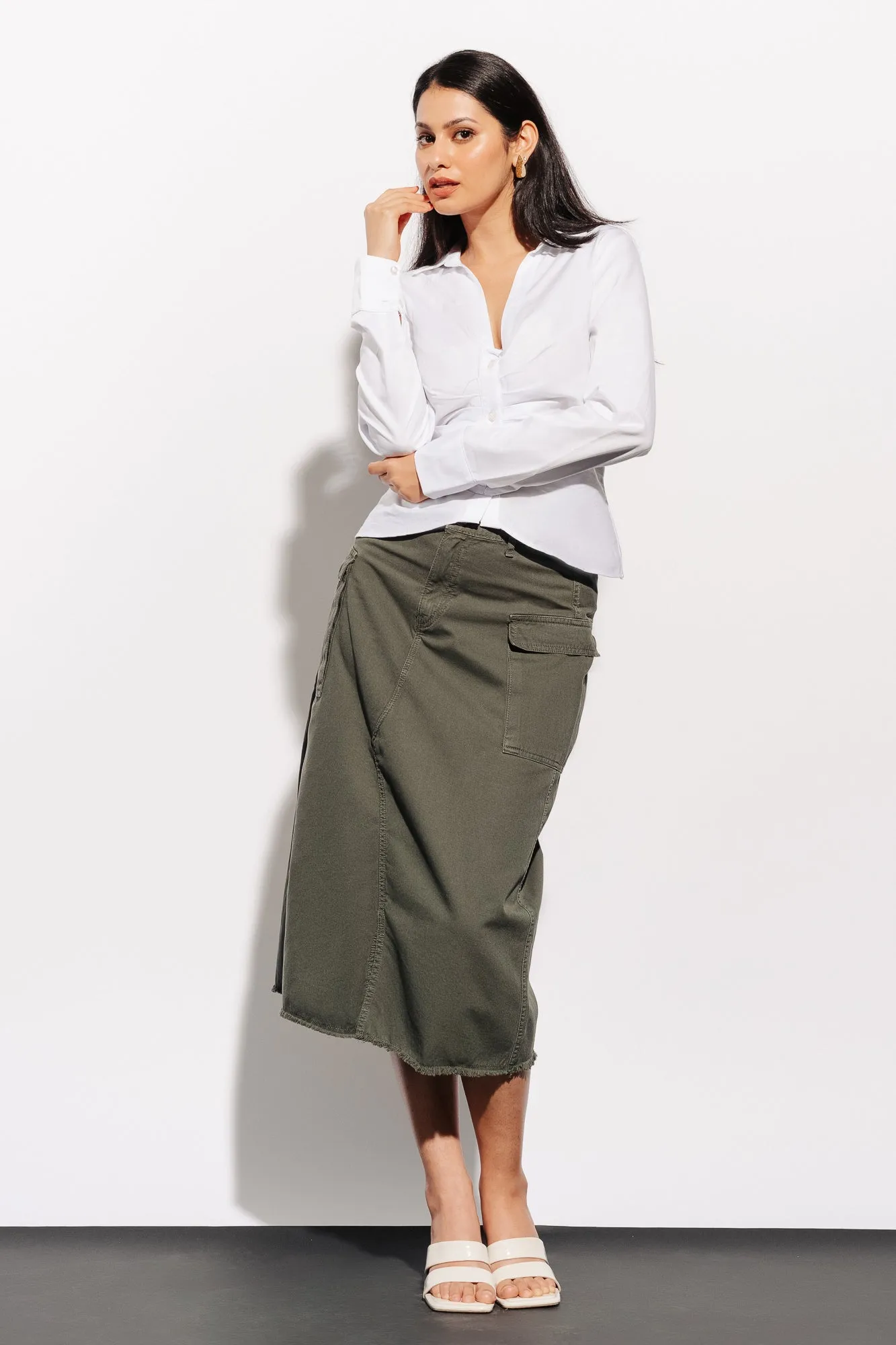 Camo Green Cargo Denim Skirt