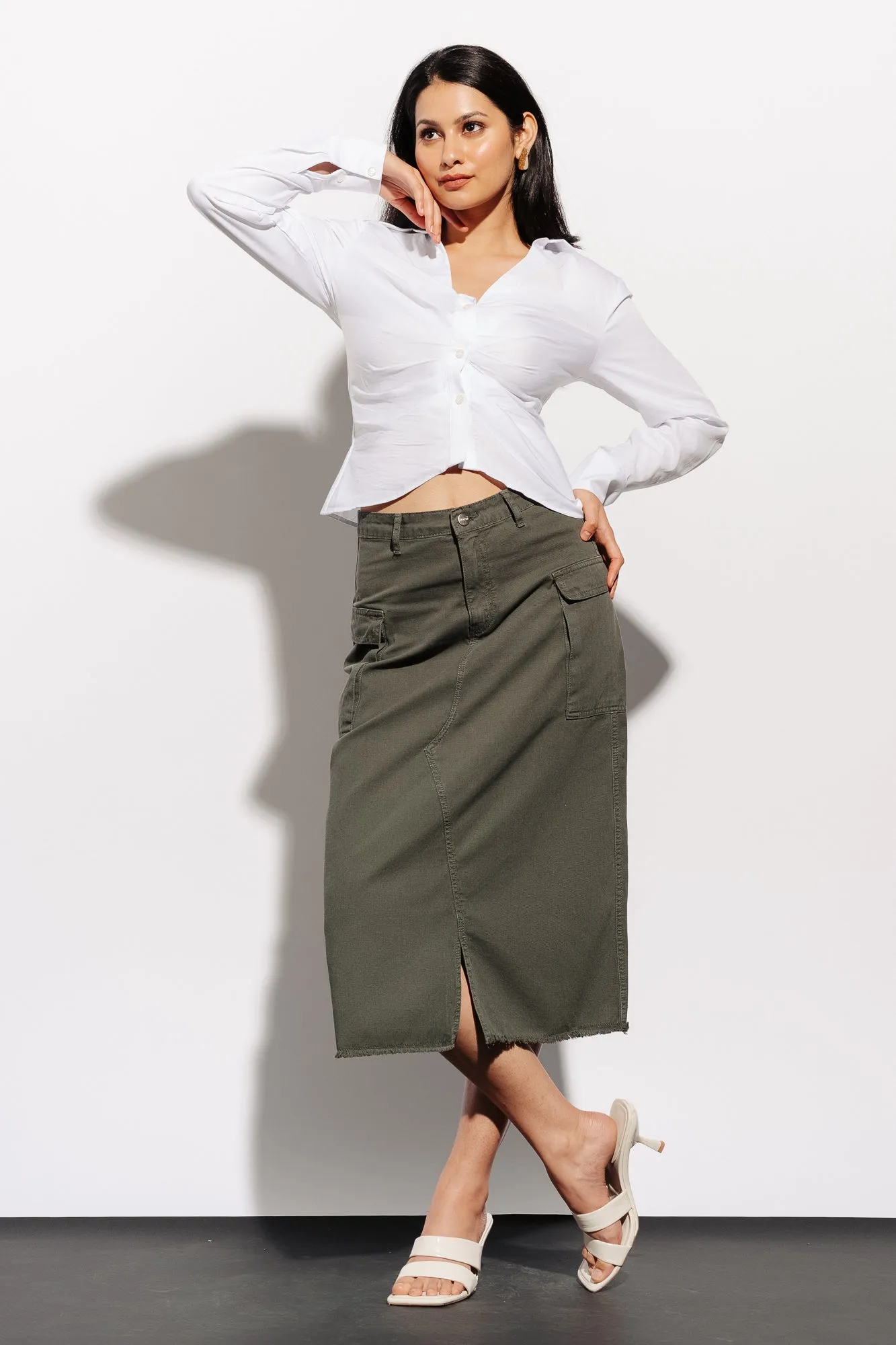 Camo Green Cargo Denim Skirt