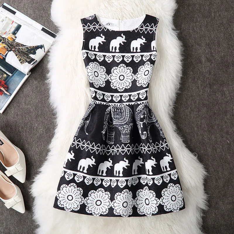 Casual Vintage Floral Print Dresses A Line High Waist