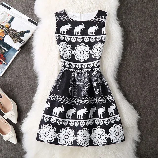 Casual Vintage Floral Print Dresses A Line High Waist