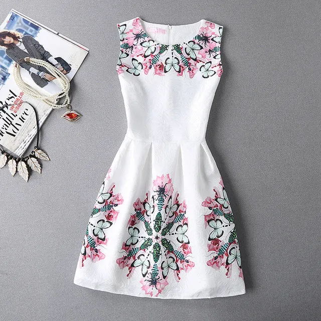 Casual Vintage Floral Print Dresses A Line High Waist