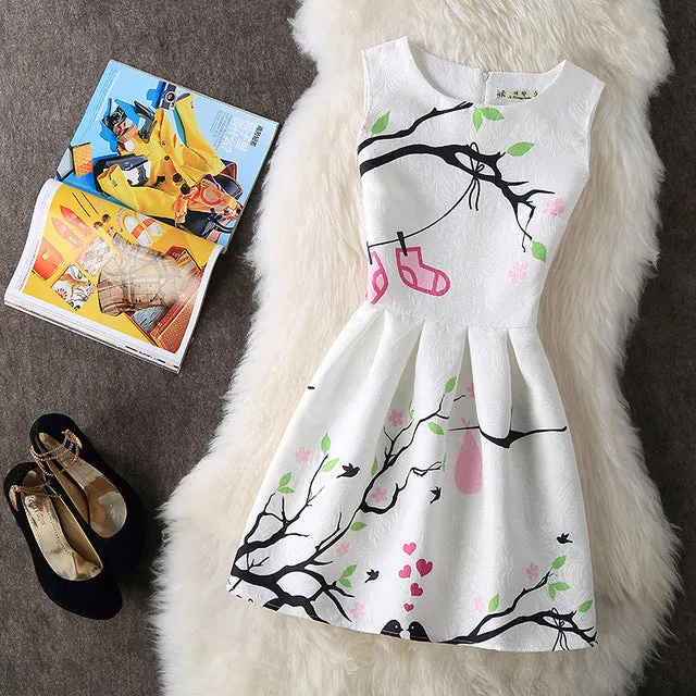 Casual Vintage Floral Print Dresses A Line High Waist