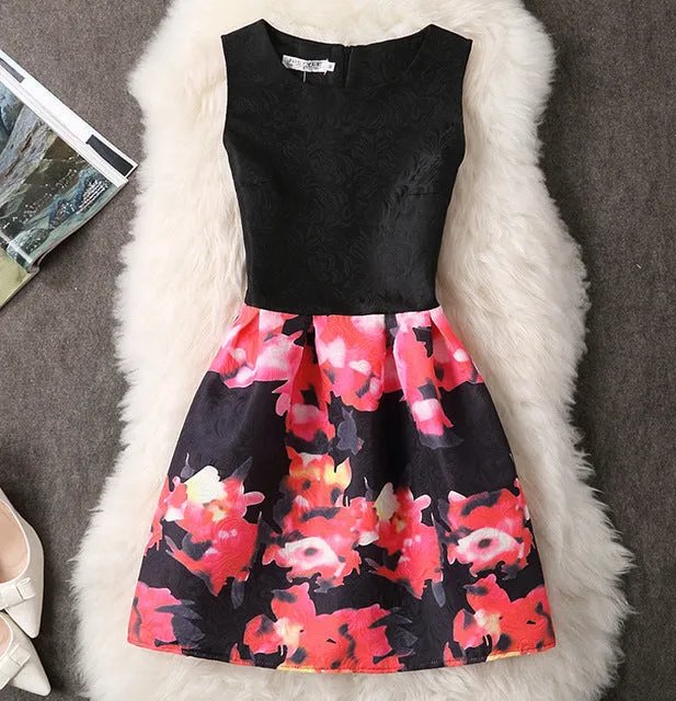 Casual Vintage Floral Print Dresses A Line High Waist