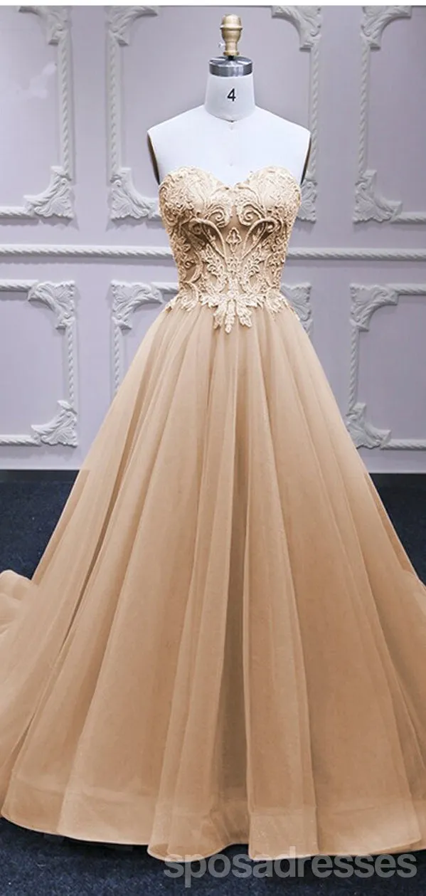 Champagne A-line Sweetheart Cheap Long Prom Dresses Online,12836