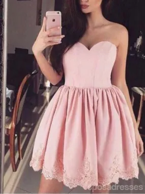 Cheap Short Simple Cute Sweetheart Pink Homecoming Dresses 2018, CM480