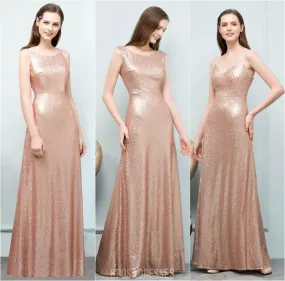 Cheap Sparkly Floor Length Mismatched Gold Sequin Bridesmaid Dresses, WG547