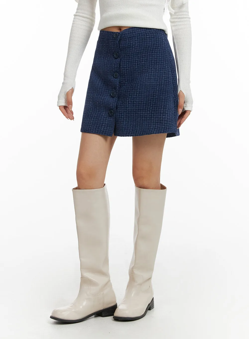 Checkered Buttoned Mini Skirt CJ408